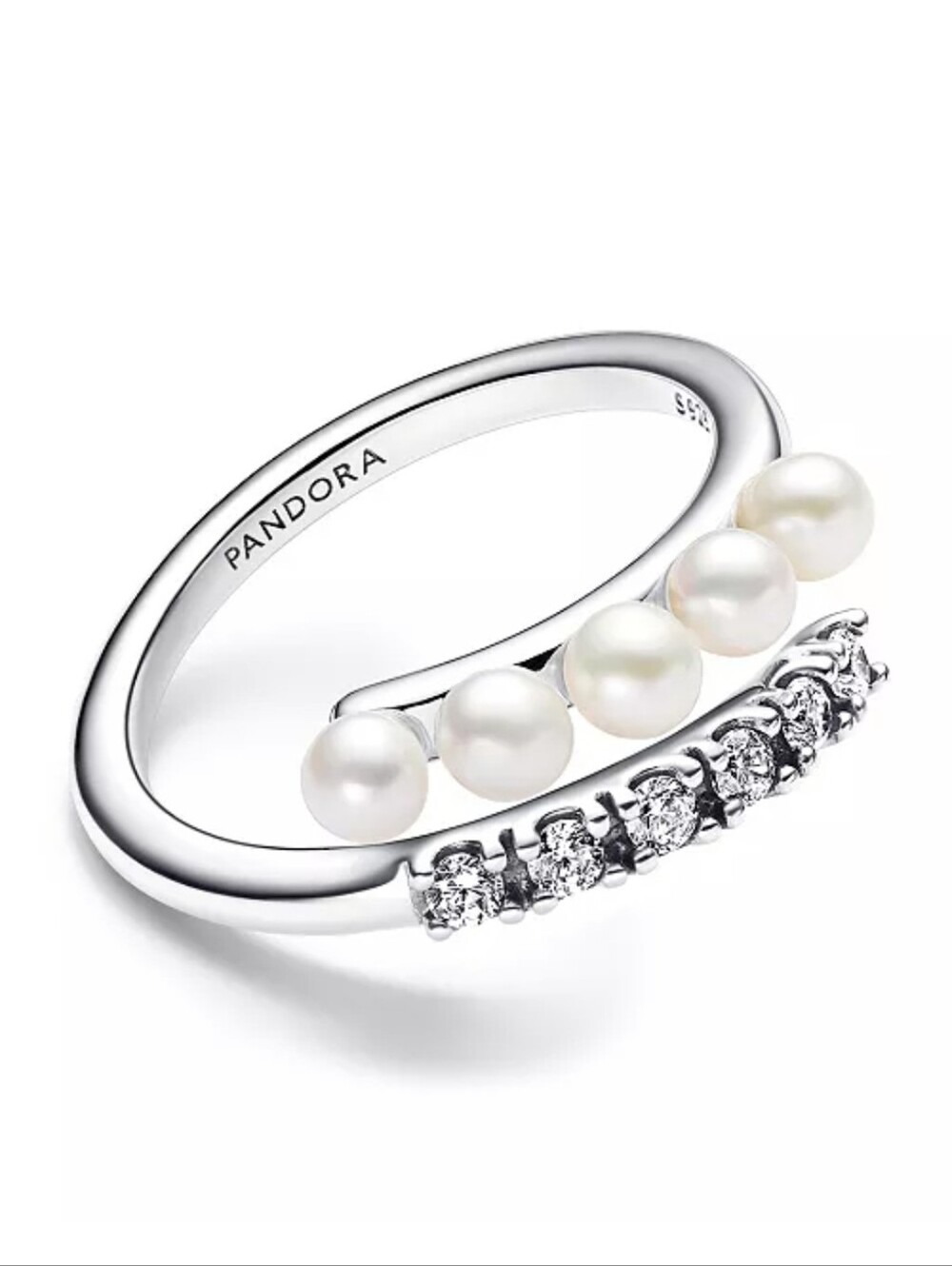 NEW Pandora Sterling Silver Freshwater Pearl Pave Stones Open Ring Size 7.25